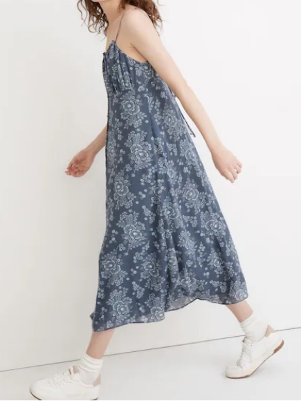 Madewell Floral Cami Midi Dress Womens 8 Navy Blue‎ Button Front Sundress